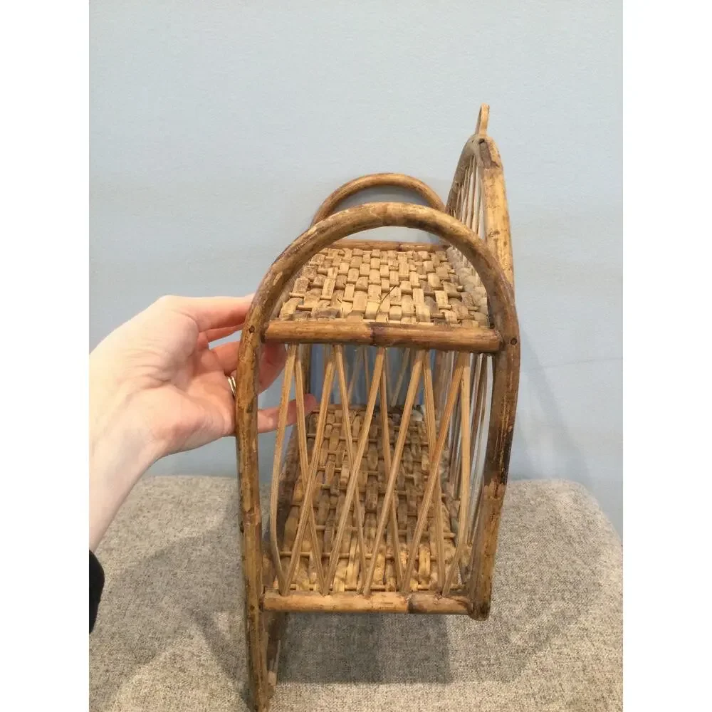 Vintage Wicker Bamboo Wall Shelf Towel Bar Boho Decor Bathroom Organizer Rustic